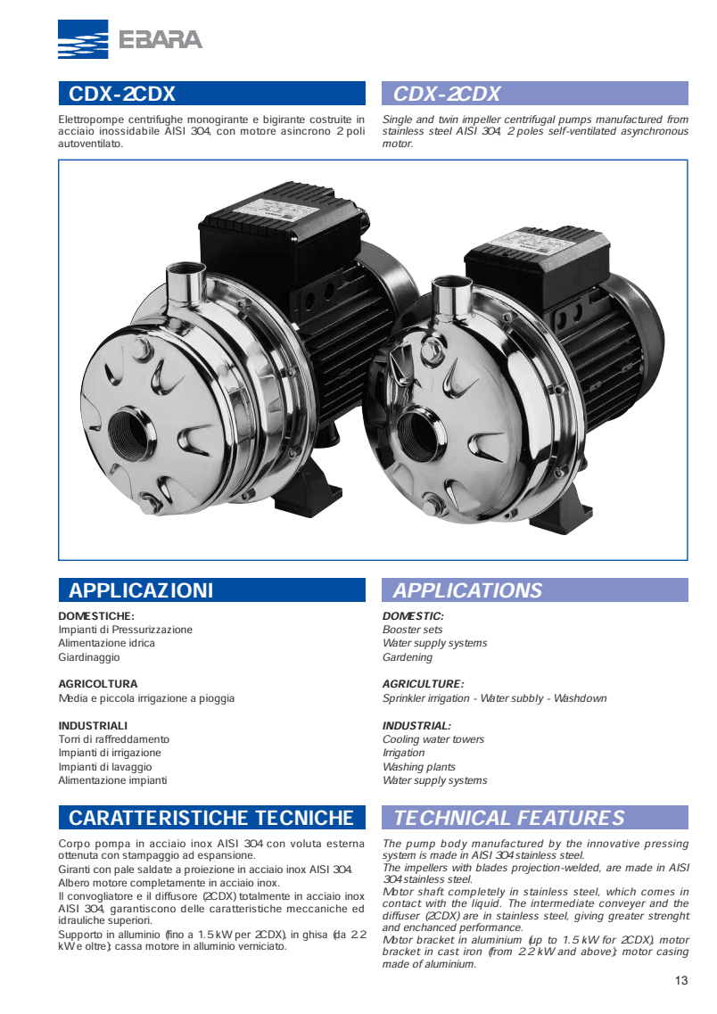 Ebara CDX & 2CDX Stainless Steel Centrifugal Pump